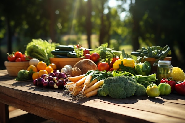 Frutas y verduras orgánicas frescas, recompensas de la granja a la mesa, IA generativa