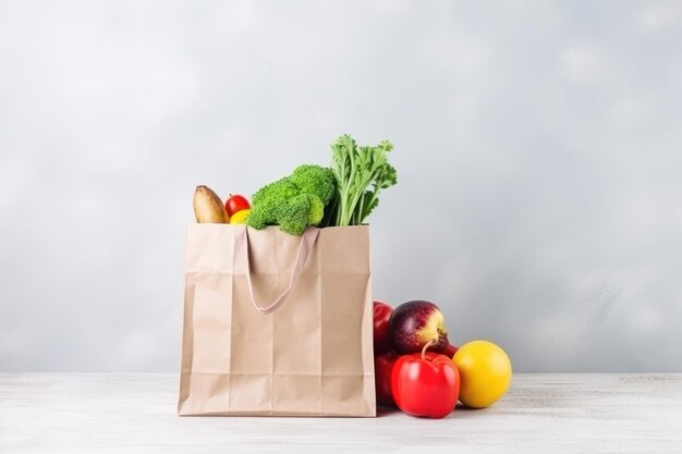 Foto frutas y verduras sobre un fondo claro