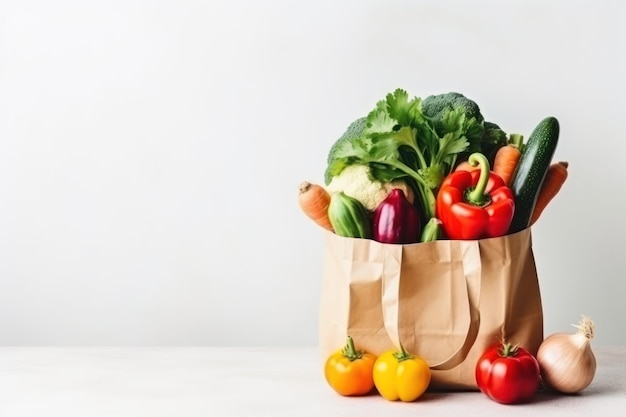 Frutas y verduras sobre un fondo claro