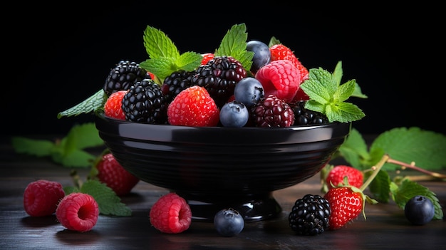 Un frutero gourmet con bayas orgánicas maduras.