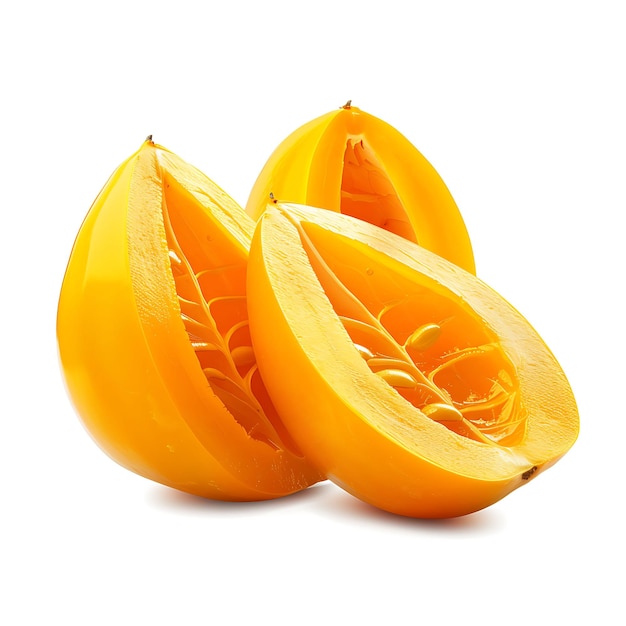 Foto fruto de canistel de forma redonda u ovalada y clip isolado naranja o amarillo en blanco bg foto