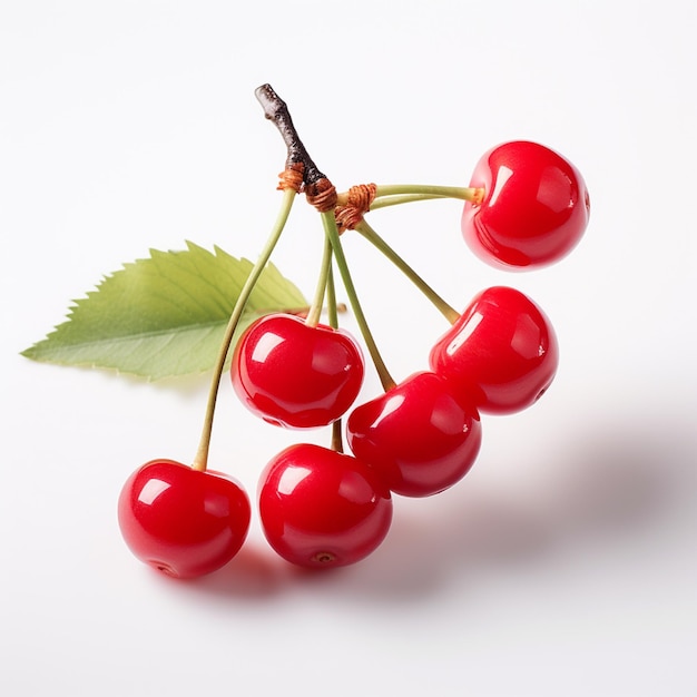 Fruto de cereza roja en fondo blanco.