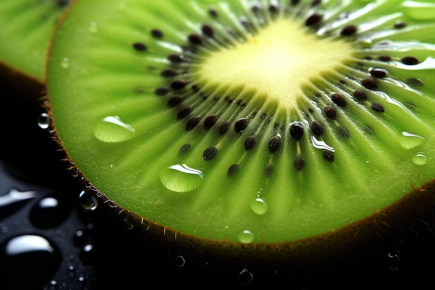 Fruto de kiwi com uma lente macro para tiros extremos de perto