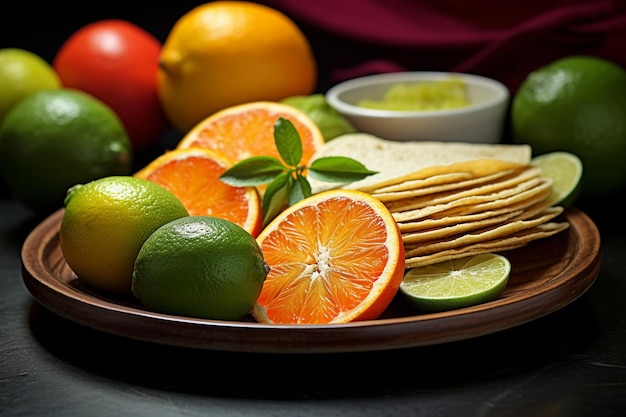 Fruto de laranja com uma fatia usada como sobremesa para um copo de água