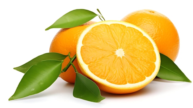 Fruto laranja com folhas isoladas em um fundo branco Caminho de corte