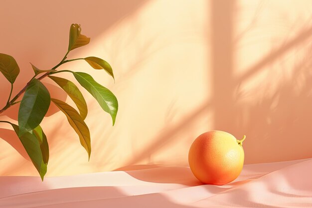 fruto laranja com sombra em fundo pastel