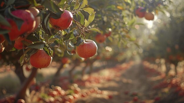 El fruto maduro de la granada en las ramas de los árboles en el huerto