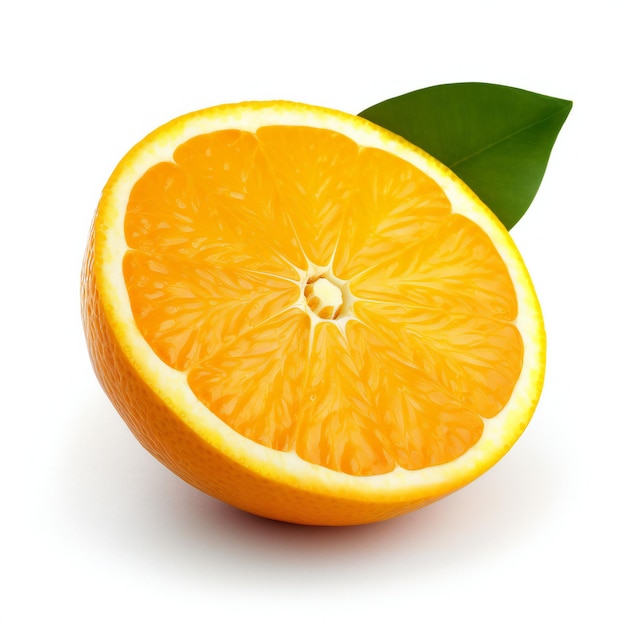 Fruto naranja con hojas aisladas sobre fondo blanco