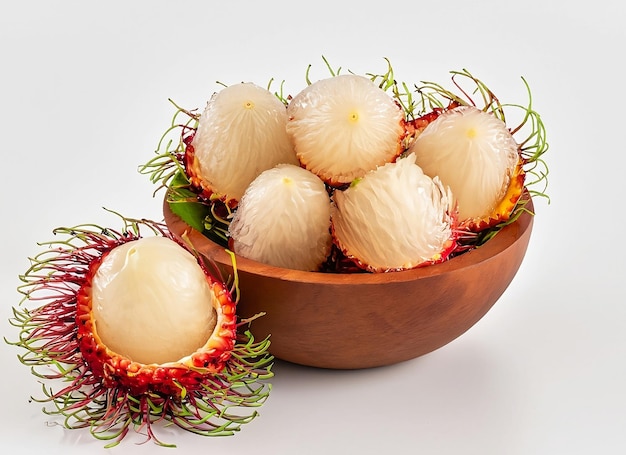 Fruto de rambutan sobre un fondo blanco