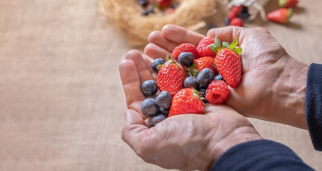 Frutos del bosque en manos