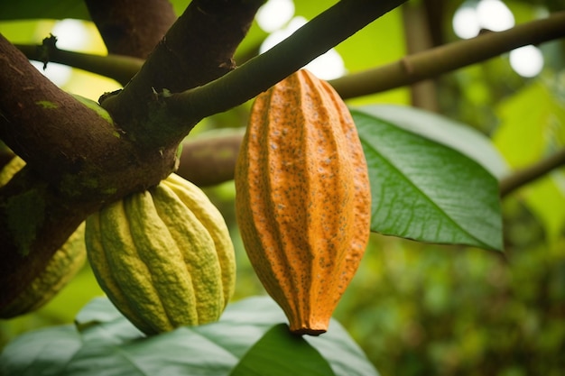 Foto frutos de cacau que produzem cacau