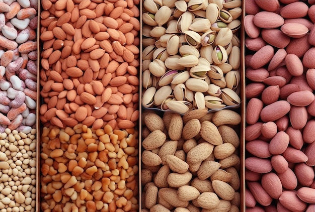 frutos secos a la venta en un mercado de pescado al estilo de composiciones tipo mosaico