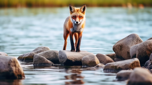 Foto fuchs in einem fluss