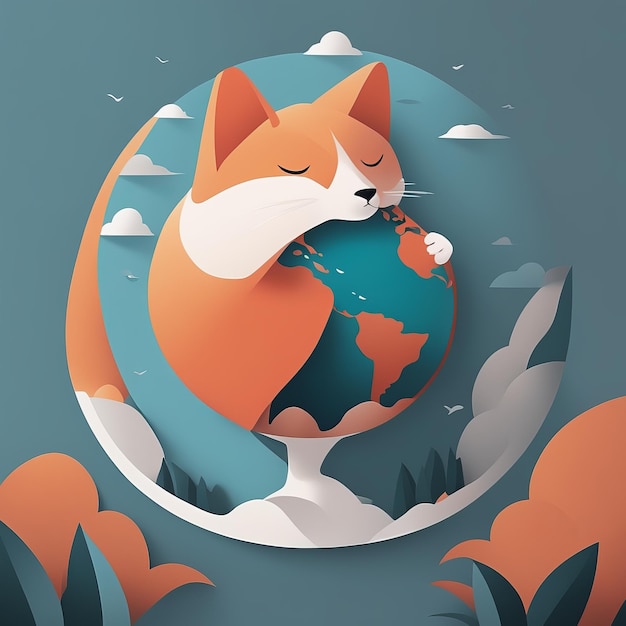 Fuchs mit einem Globusvektor Cartoon-Illustration von Fuchs mit einem Globus und einem MapFuchs mit einem Globusvektor