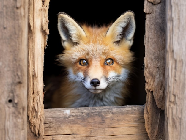 Fuchs schleicht sich durch eine verlassene Scheune