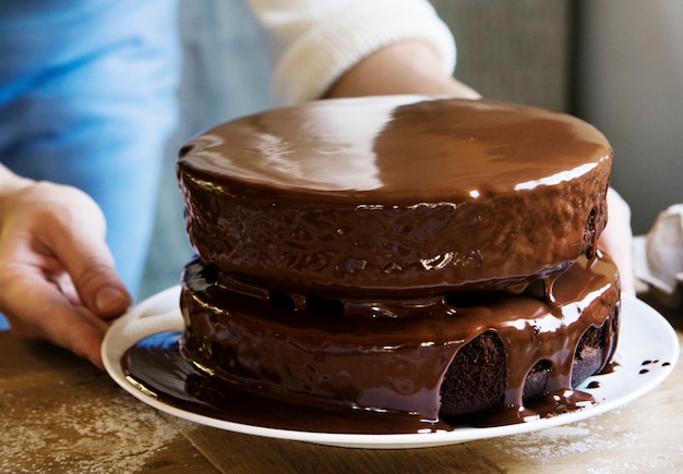 Fudge de chocolate bolo fotografia receita ideia