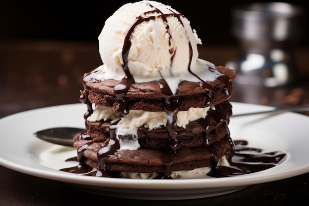 Fudgy Brownie Stack com sorvete de feijão de baunilha