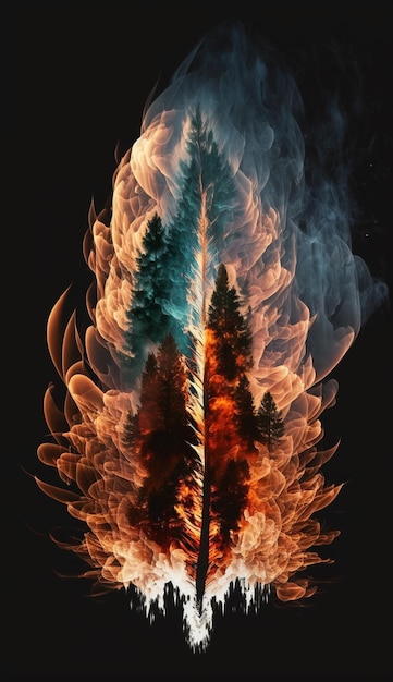 Foto un fuego y un árbol con la palabra fuego.