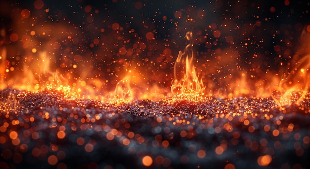 un fuego arde en un campo de fuego