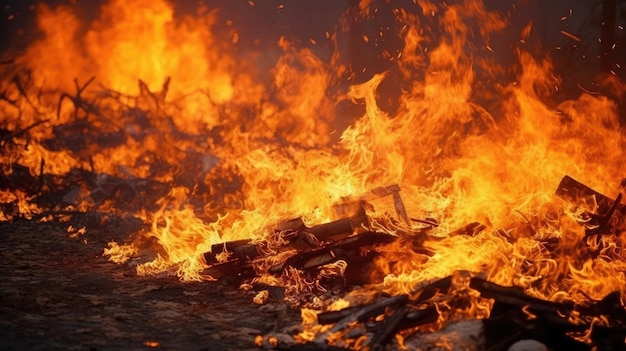 Un fuego arde en el cielo con la palabra fuego en él.