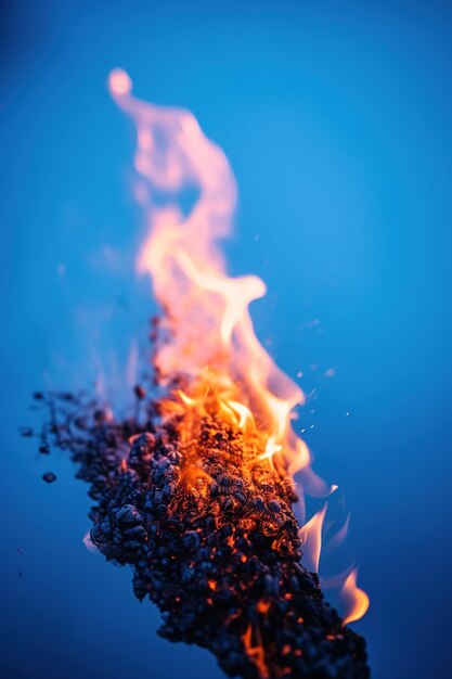 Un fuego arde en un fondo azul.