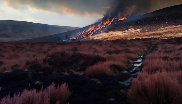 Un fuego arde en las montañas.