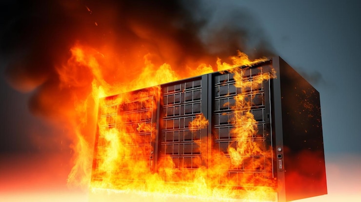 Foto un fuego ardiendo dentro de la caja de una computadora.