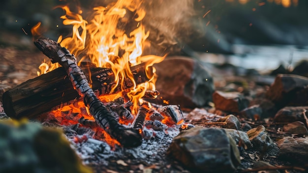 Foto un fuego ardiendo en una fogata