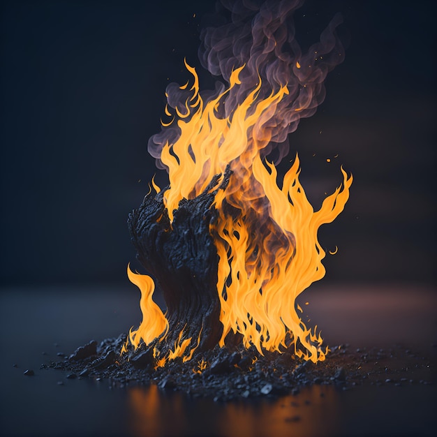 Foto un fuego ardiendo frente a un fondo negro con llamas naranjas.