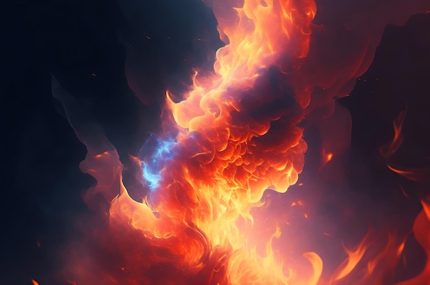 fuego ardiente con chispas y humo que se eleva ilustración de arte digital