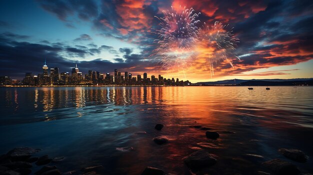 Foto un fuego artificial sobre la ciudad genera una ilustración