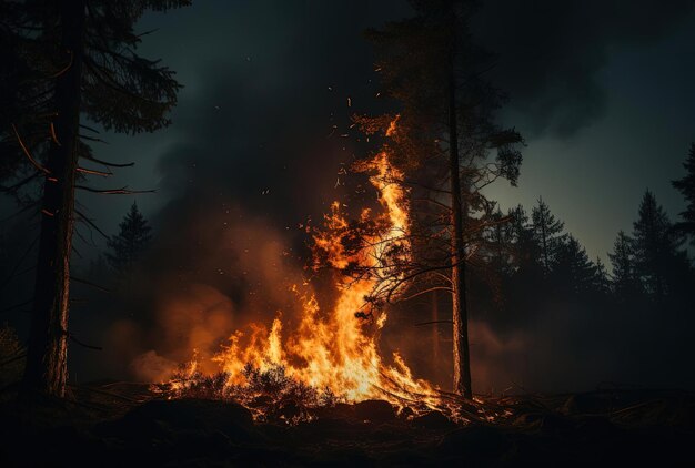 un fuego de brasa en un pino en el estilo de fondos de paisaje exuberante