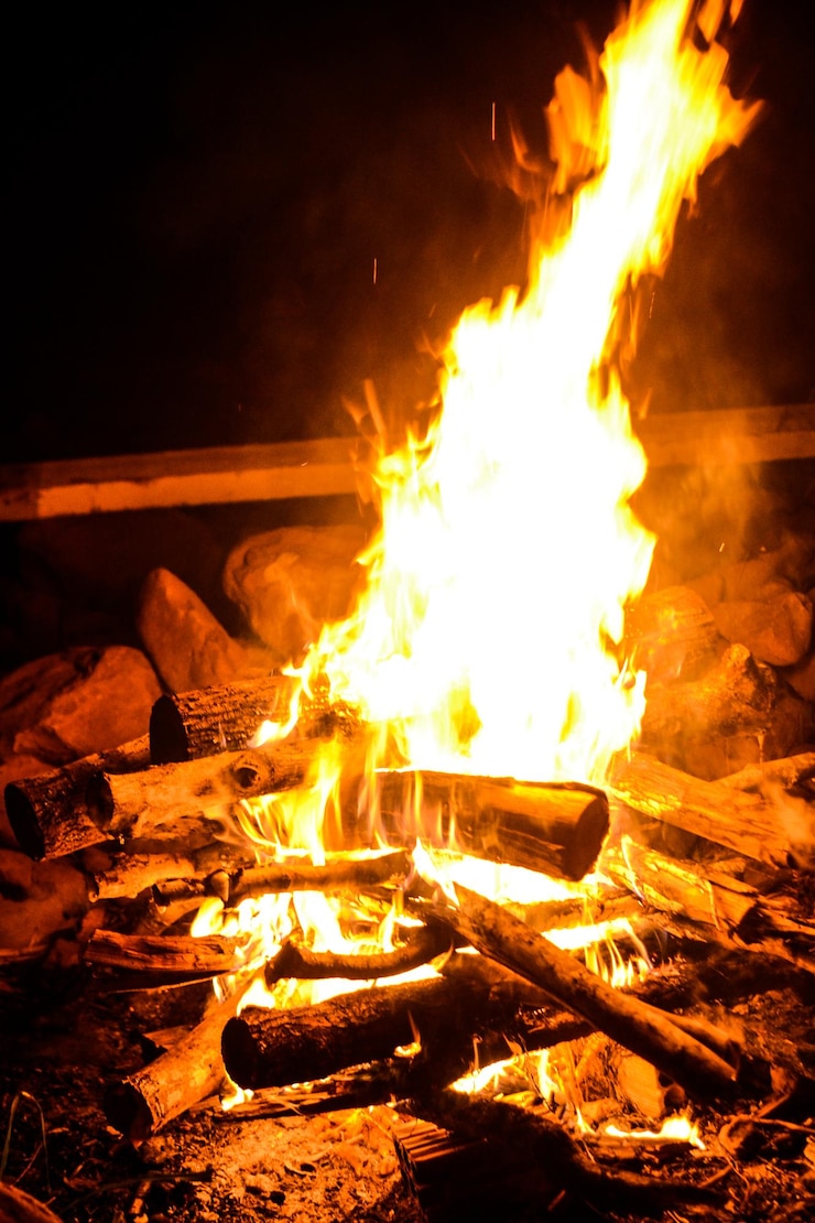 un fuego de campamento con un pedazo de madera en el medio