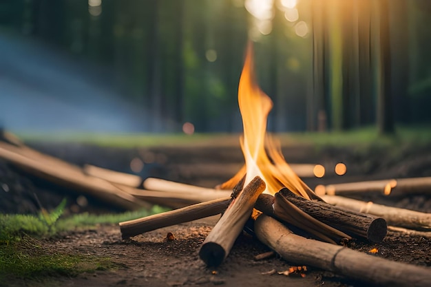 un fuego de campamento con el sol detrás de él