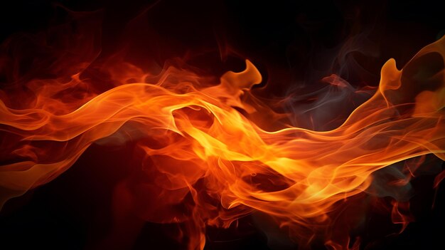 Foto el fuego crea formas infinitas cuando se quema el naranja de la llama y el fondo negro