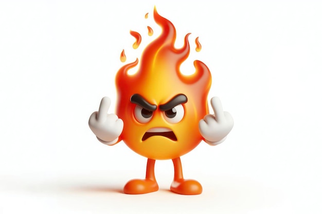 Foto fuego enojado personaje 3d aislado en fondo blanco sólido ai generativo