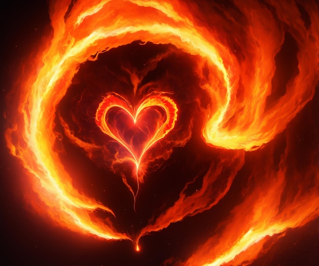 Un fuego en forma de corazón se enciende con la palabra amor.