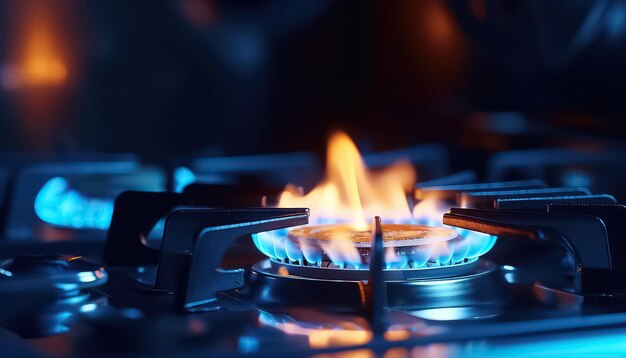 Fuego de gas ruso en la placa de llama azul