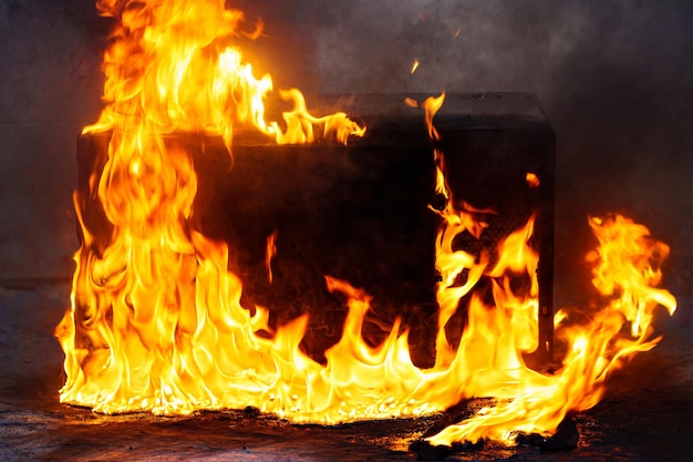 Fuego horno microondas en llamas el concepto de fuego en la cocina