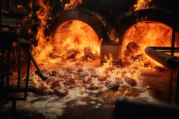 El fuego del horno de pizza rugiendo