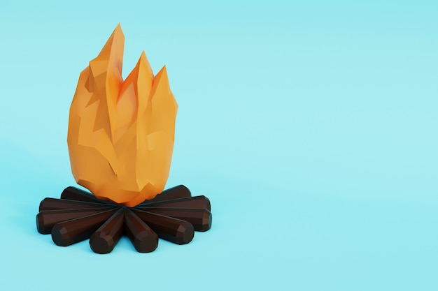 Foto fuego de leña sobre un fondo claro liso 3d render