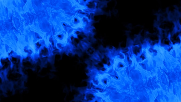 Fuego con llamas azules sobre un fondo negro Foto Premium