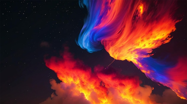 Fuego multicolor brillante que arde contra el cielo nocturno