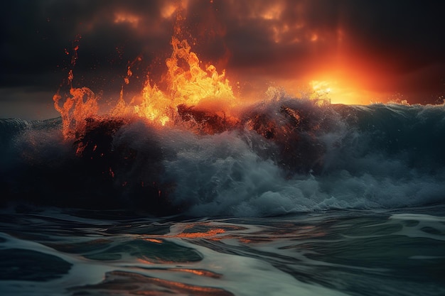 Un fuego en el océano está ardiendo en la parte inferior derecha.