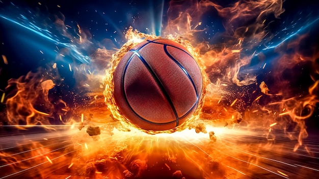 El fuego de la pelota de baloncesto flamea energía y potencia creado con IA generativa