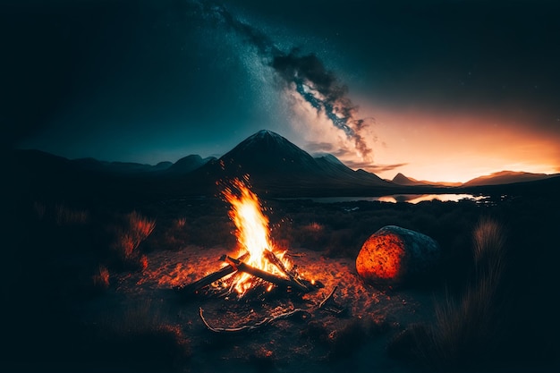 Foto el fuego que arde por la noche en escocia proporciona una sensación de calidez