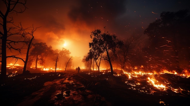 El fuego salvaje hace estragos a lo largo de la carretera.