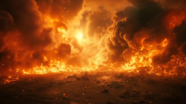 El fuego de la selva ardiendo con humo al estilo cinematográfico de Denis Villeneuve