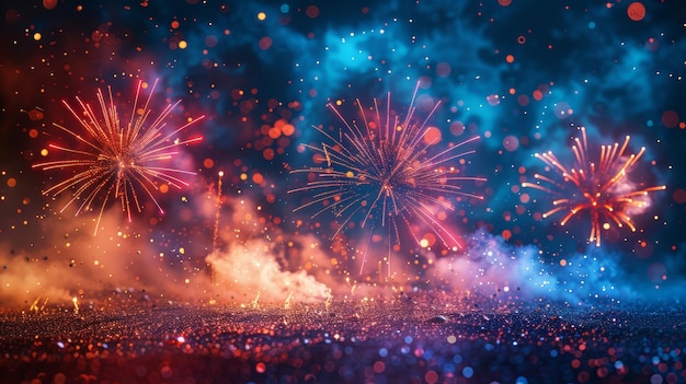 Foto los fuegos artificiales de año nuevo muestran una ilustración moderna para todas las celebraciones