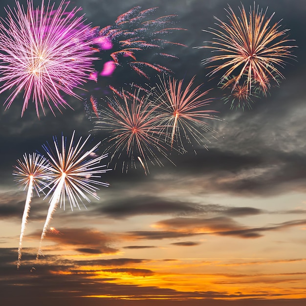 Fuegos artificiales de celebración en el cielo nocturno, para un diseño festivo